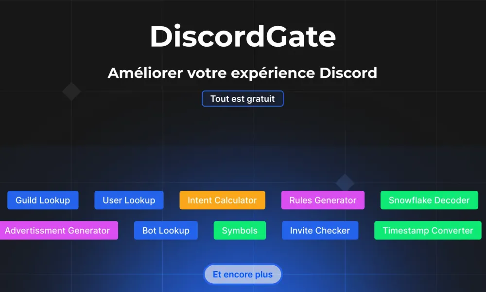 Centralise une multitude d'outils et de ressources pour Discord, simplifiant la gestion, l'optimisation et l'amélioration de votre expérience sur Discord.